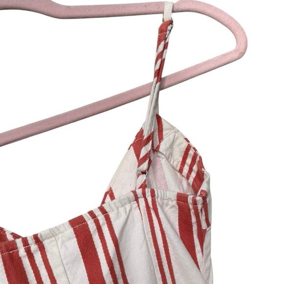 Sky and Sparrow Orange & White Striped Button Down V-Neck Mini Dress - Picture 7 of 8